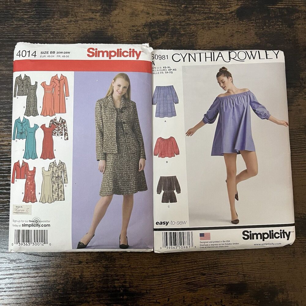 Lot 2 NEW Simplicity Women’s Dress Patterns Uncut XS-XL & 20W-28W